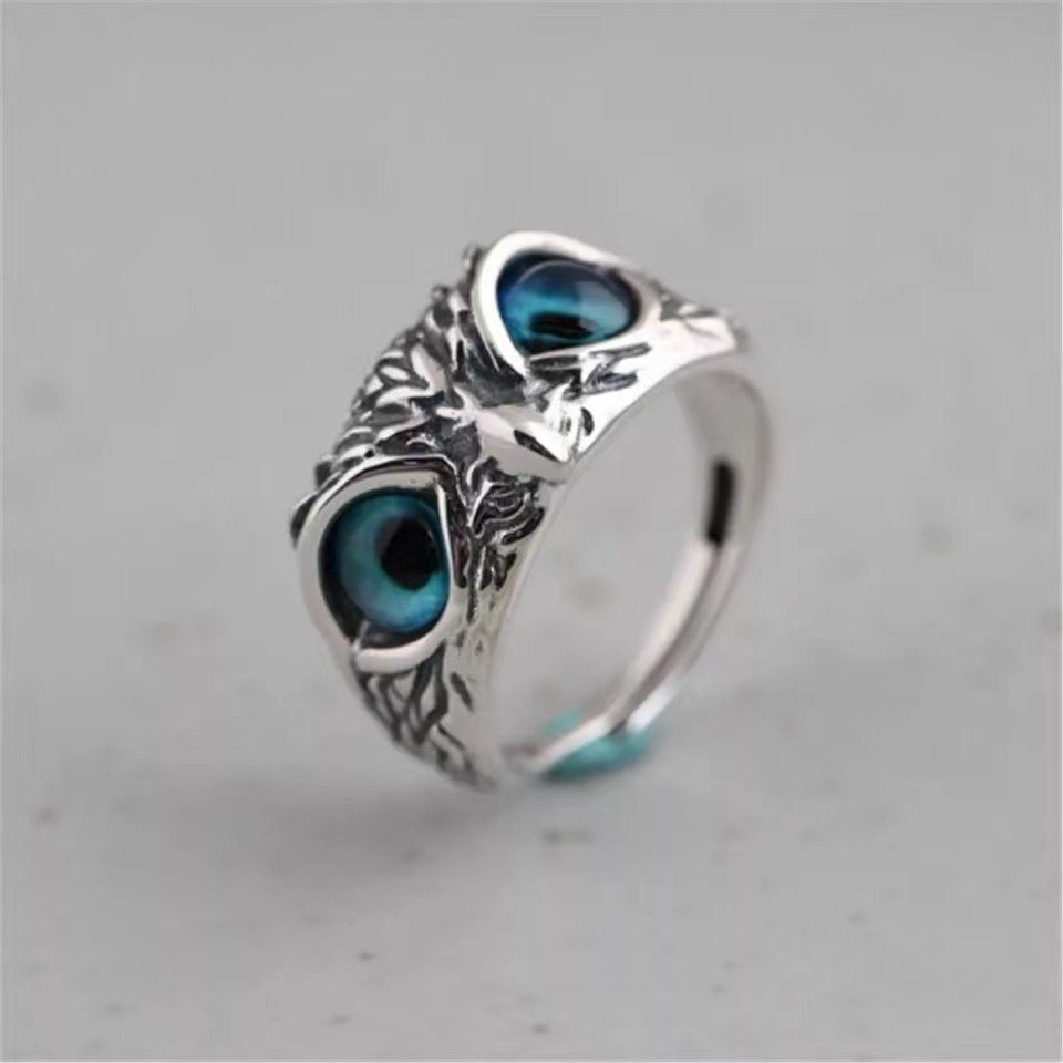 Vintage Blue Eye Owl Ring for Women Fashion Man Devil's Eye Ring Accessories Jewelry