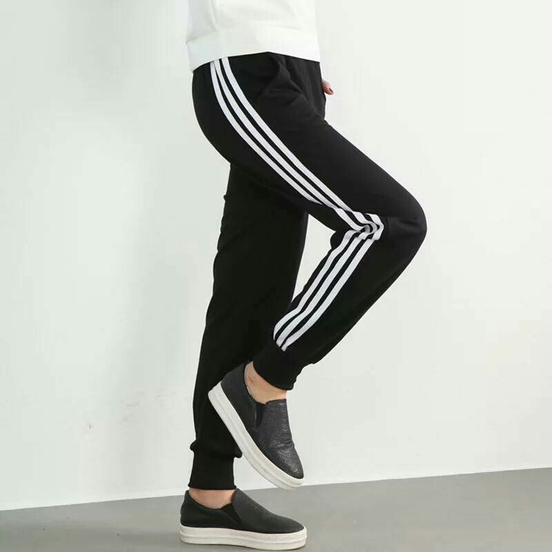 QUẦN THỂ THAO NAM DÀI 3 SỌC TRẮNG ỐNG BÓ JOGGER