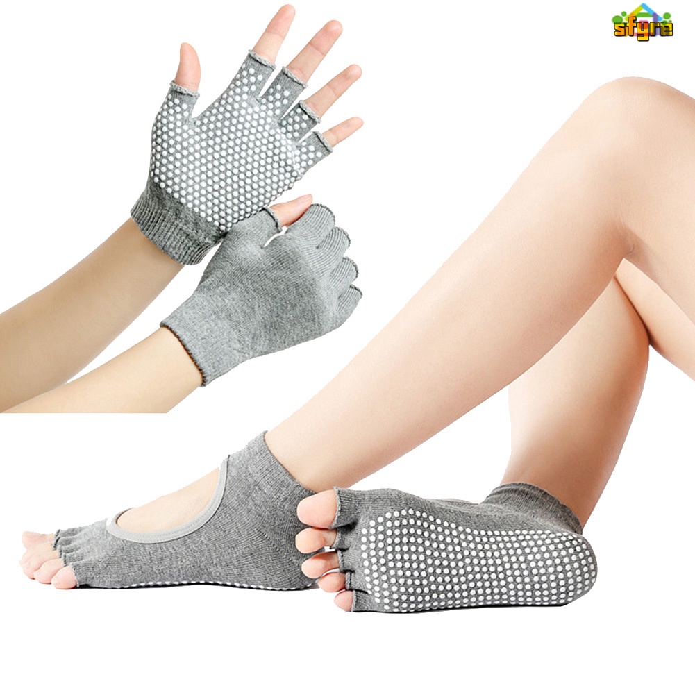 Bộ Găng Tay + Găng Tay Thoáng Khí Chống Trượt Dùng Tập Yoga/Thể Thao