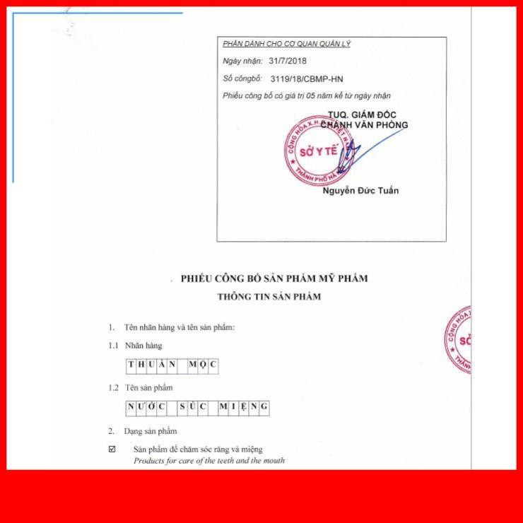 free ship [CHÍNH HÃNG] Nước xúc miệng Thuần Mộc - Cai thuốc lá, thuốc lào