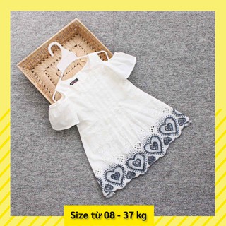 Thời trang quần áo trẻ em _ Đầm hở vai, chân váy thêu sành điệu cho bé gái từ 1_t2t_3t_t4t_5t_6t tuổi