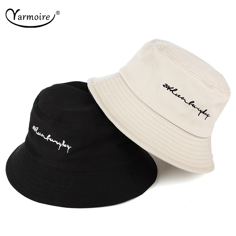 Nón Bucket Chất Liệu Cotton Thêu Chữ Thời Trang Mùa Hè Cho Nam Nữ