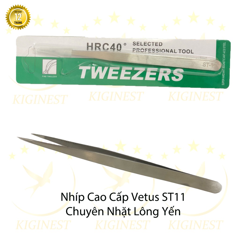 Nhíp nhặt lông yến, nối mi, gắp linh kiện VETUS ST11 - Loại cao cấp, Tặng khách ESD-12