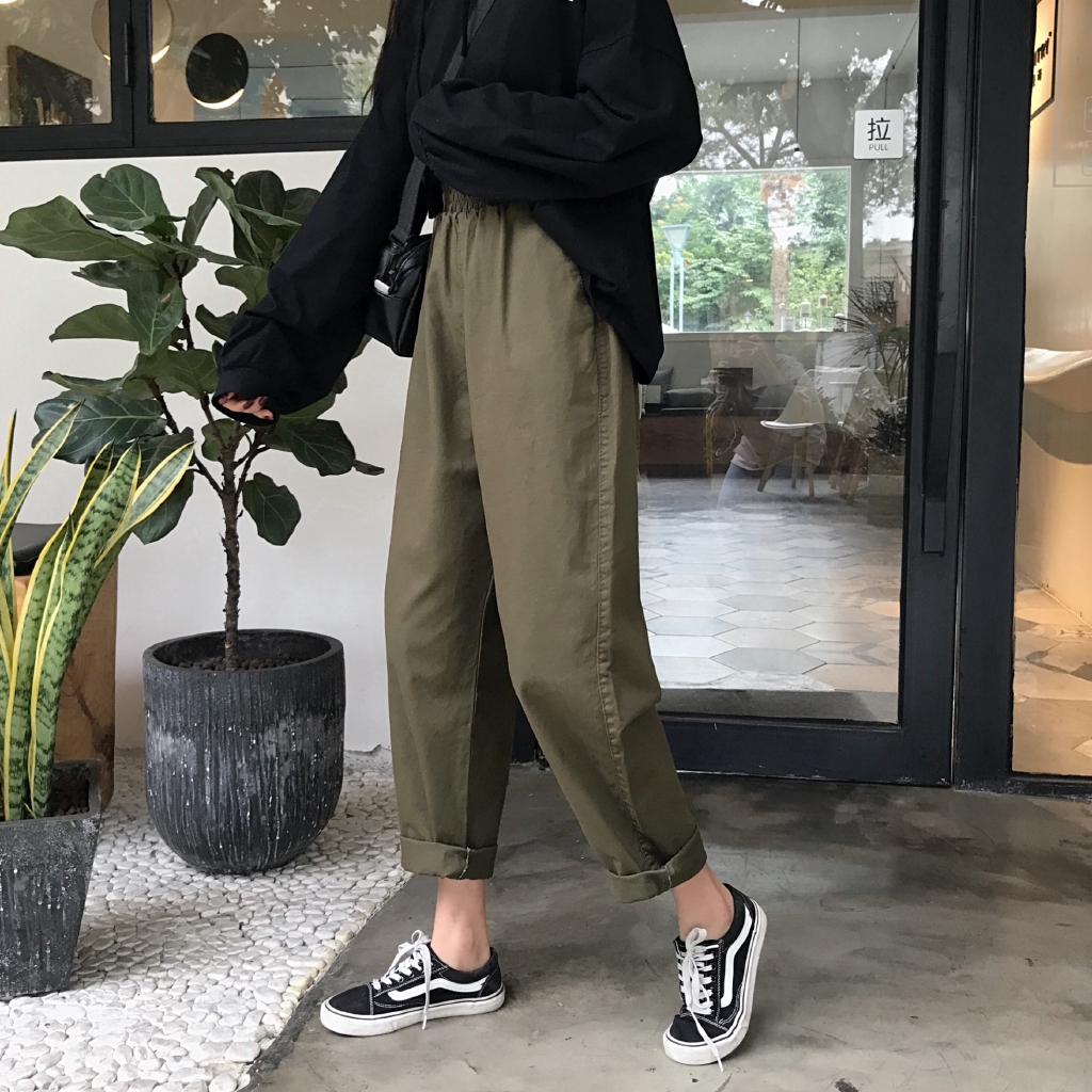 SUXI Quần ống rộng lưng cao theo phong cách Hàn Quốc