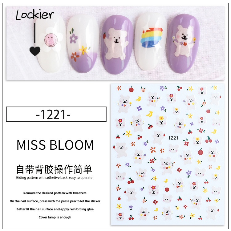 Miếng Dán Trang Trí Móng Tay 3D Chống Nước Hình Thỏ Và Hoa Dễ Thương