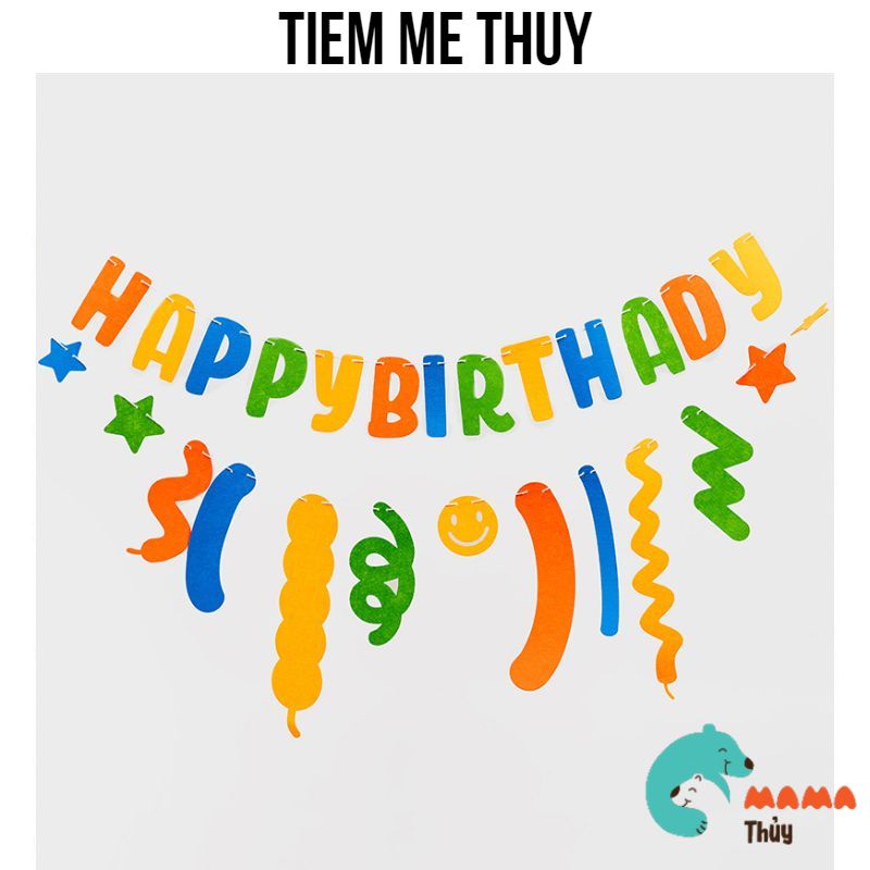 Bộ dây chữ HAPPY BIRTHDAY nỉ kèm chùm họa tiết vui nhộn