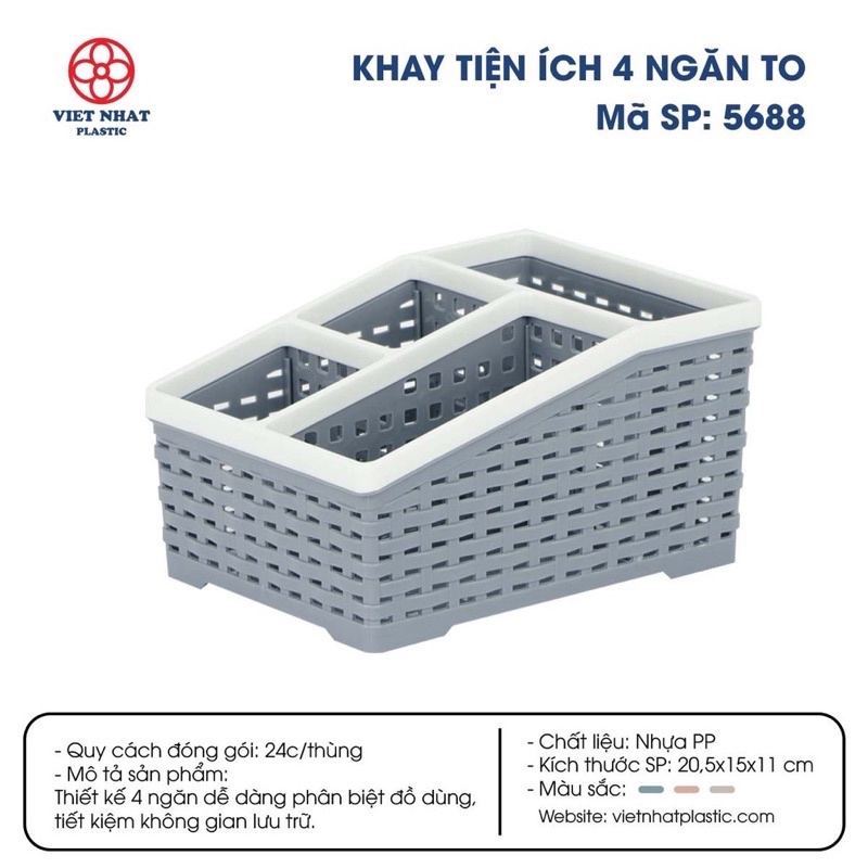 Khay nhựa tiện ích 4 ngăn để bàn đựng bút đa năng, khay nhựa cao cấp