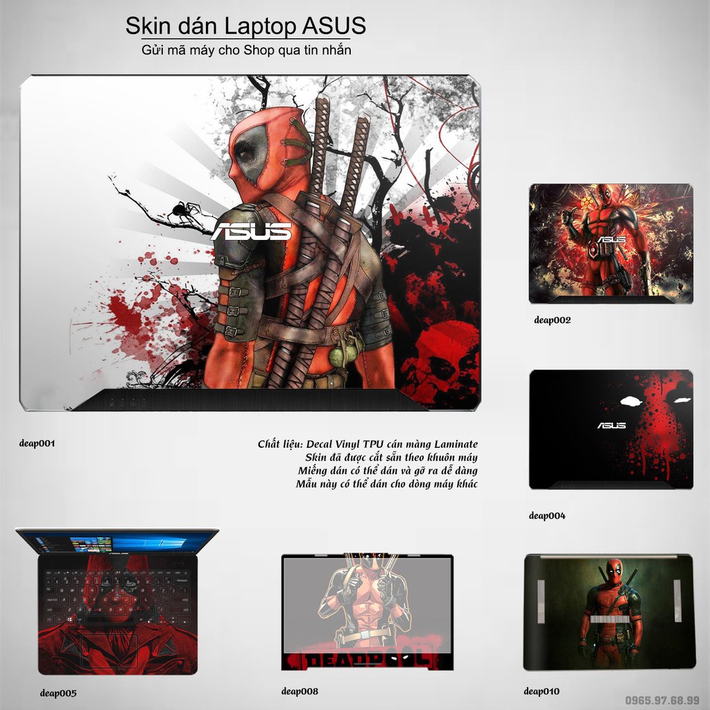 Skin dán Laptop Asus in hình Deadpool (inbox mã máy cho Shop)