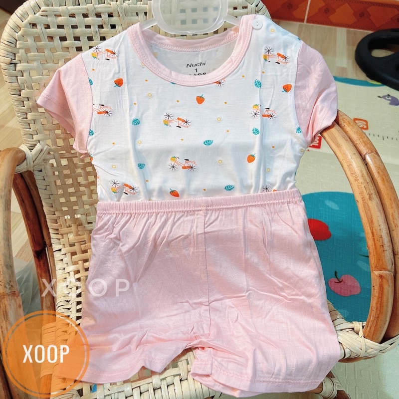 Bộ cộc pettit phối tay cúc cài vai cho bé