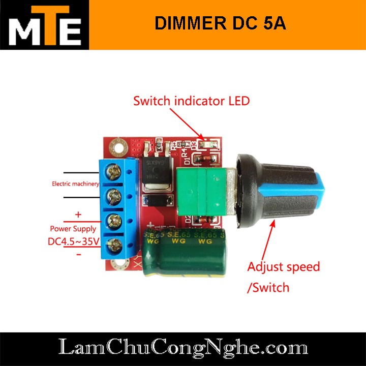 Mạch điều khiển tốc độ động cơ DC PWM 5A Mini