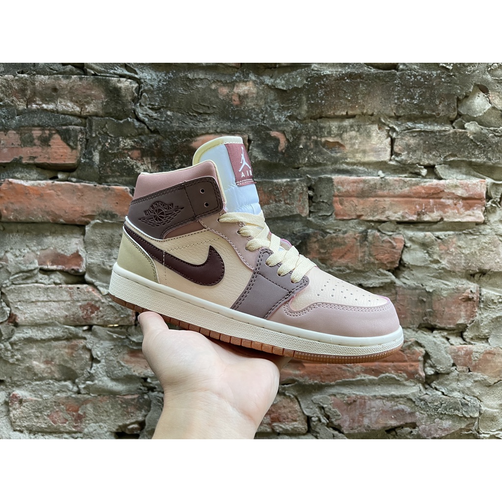 Giày Jordan 1 Mid Dark Pony Smoky Mauve (W) Cao Cấp Fullbox, Giày thể thao jordan 1 cổ mid kem nâu, cực êm