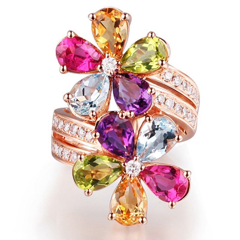 Aifei Jewellery Women Ring Flower Mosaic Diamond 925 Sterling Silver 18K Rose Gold Plating R1129