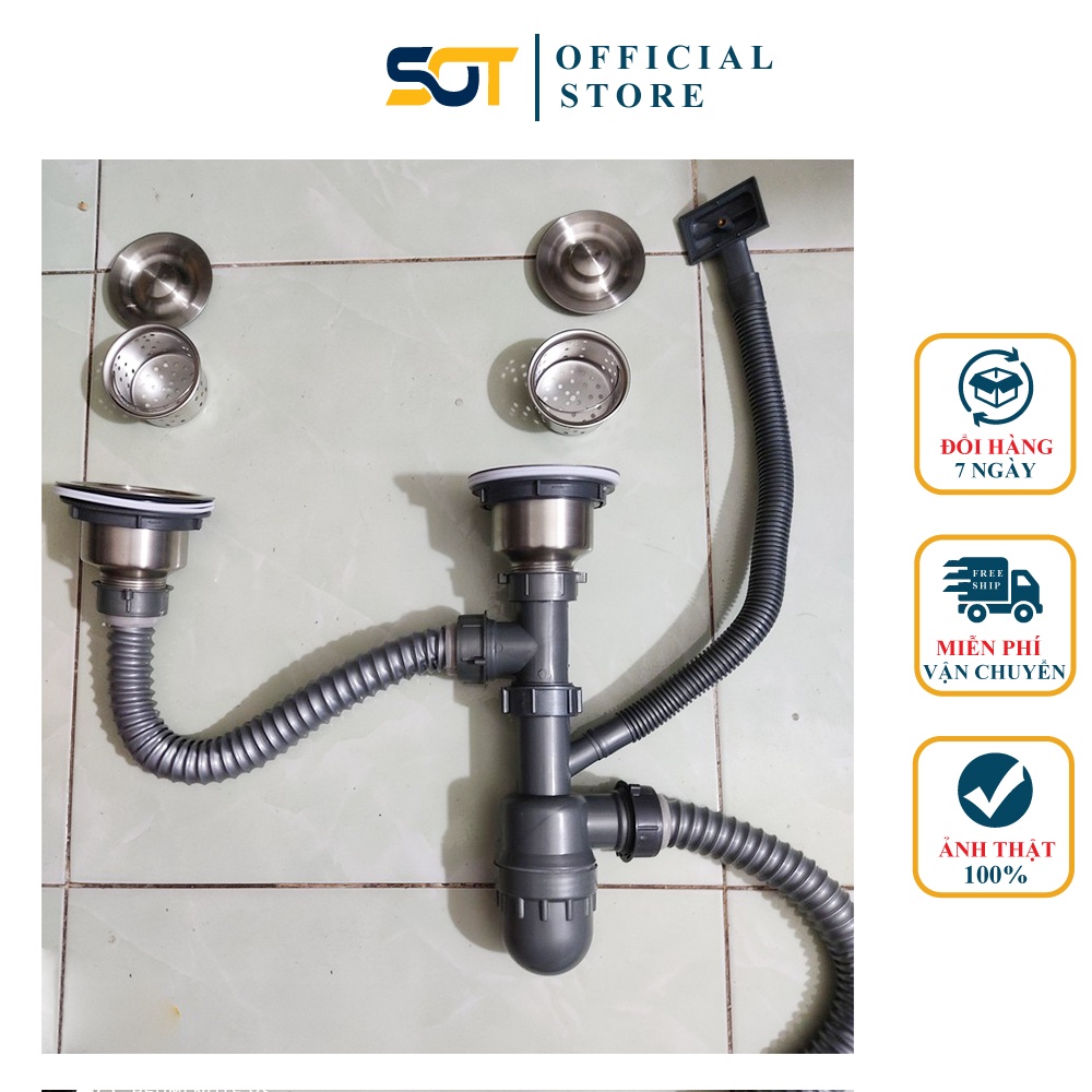 Bộ xả chậu rửa chén, xi phông chậu rửa bầu inox