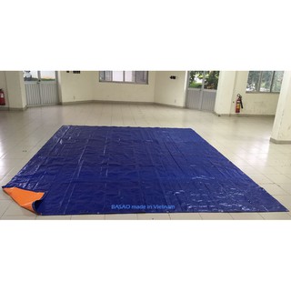Tấm bạt may sẵn, kích thước 4 x 5m, màu xanh - cam, không thấm nước, viền tăng cường, khuy kim loại