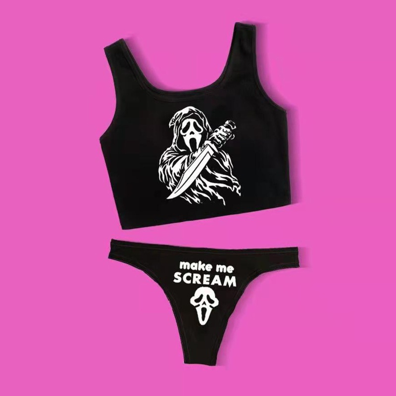Bộ Đồ Bơi Bikini Hai Mảnh In Họa Tiết Bộ Xương Cổ Điển Dành Cho Nữ