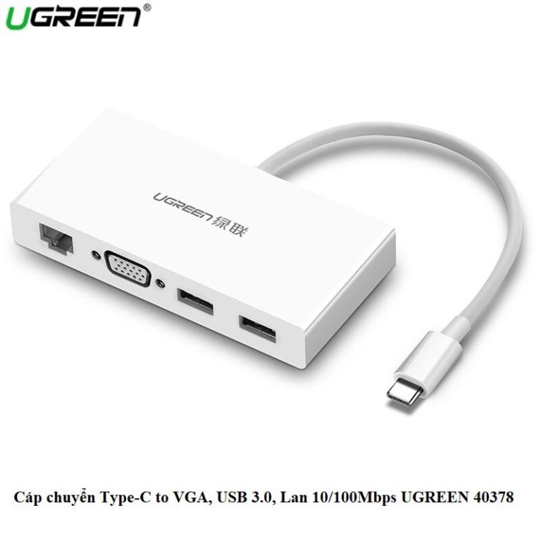 Cáp Chuyển USB Type-C To VGA Tích Hợp RJ45, USB 3.0 UGREEN 40378