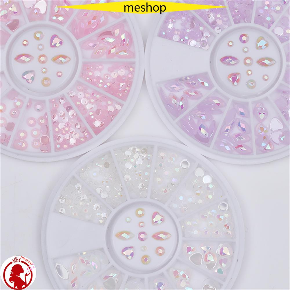 ❦ME❦ 3D Nail Art|Colorful DIY Tips Glass|Elongated Flat Shaped Water Dropped Mixed Size Manicure Decor