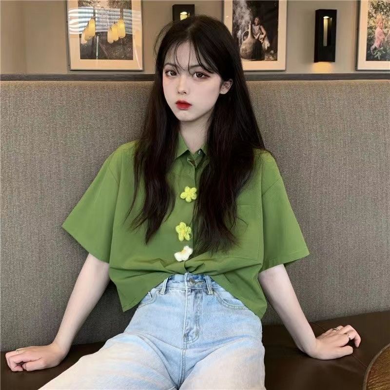 Áo Sơ Mi Tay Ngắn Dáng Rộng Phong Cách Hàn Quốc Mới Dành Cho Nữ