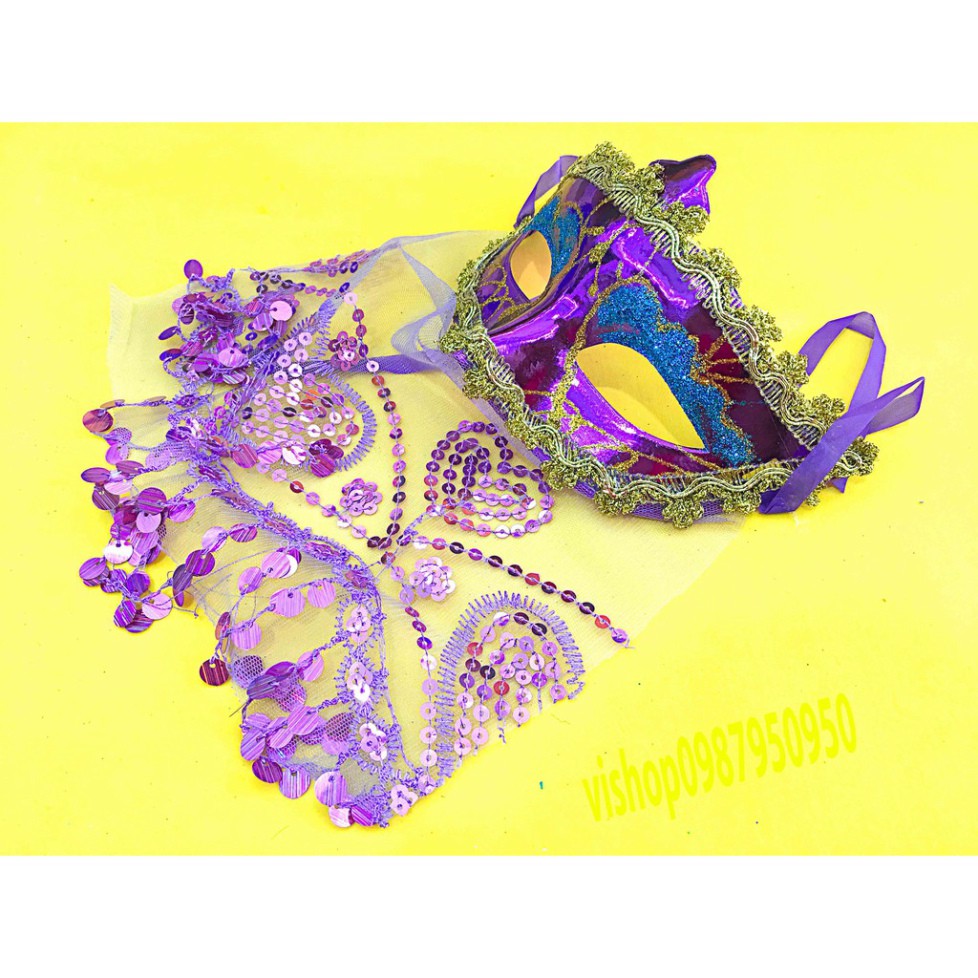 Mặt nạ nửa mặt có khăn che MÀU TÍM phong cách cổ trang,anh hùng,hóa trang dùng cho sự kiện,lễ hội hóa trang