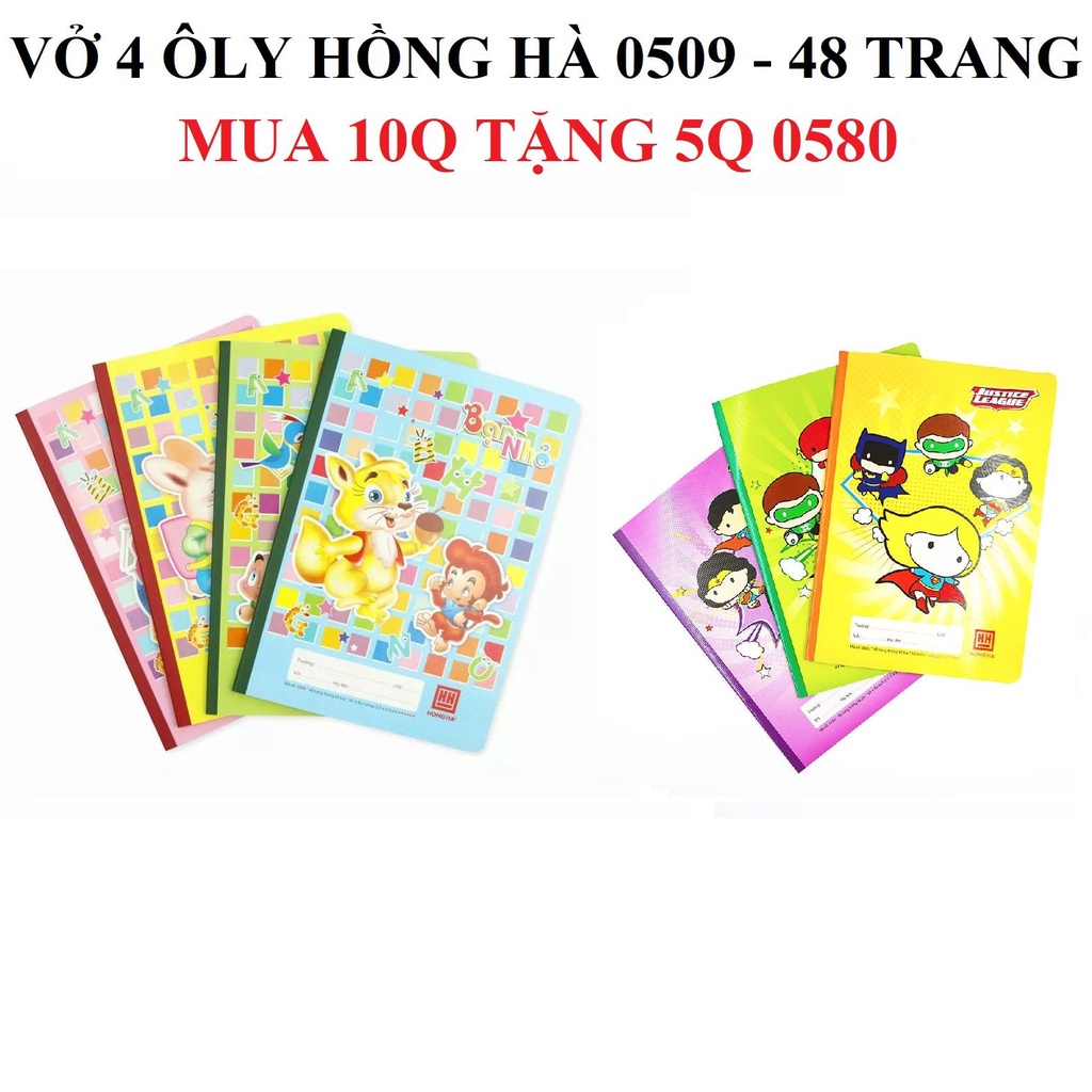 Lốc 10 Vở 4 ôly Hồng Hà 48 trang 0509 Bạn nhỏ - Tặng 5 vở 0580