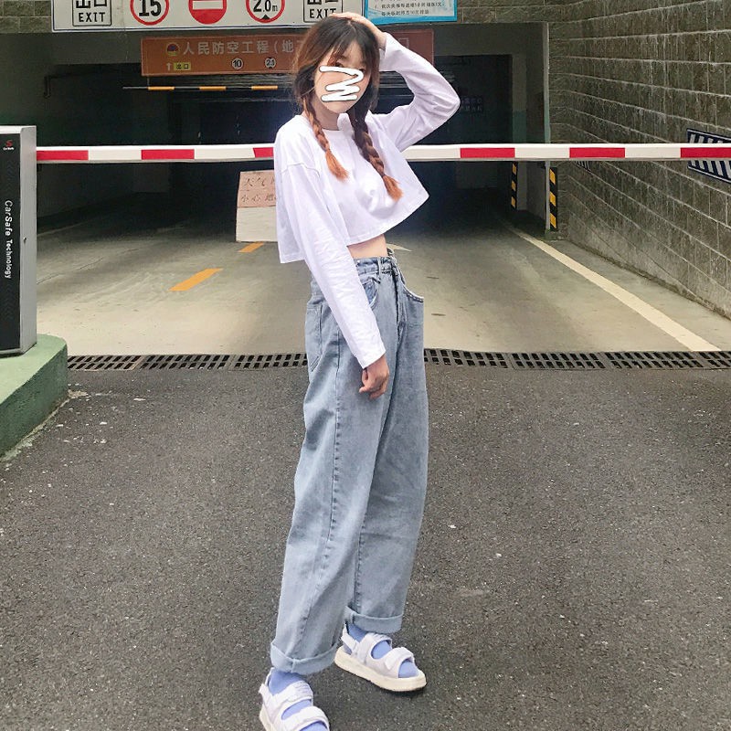 LEEVA - Quần jeans nữ dài ống suông phối nút gài eo Q035