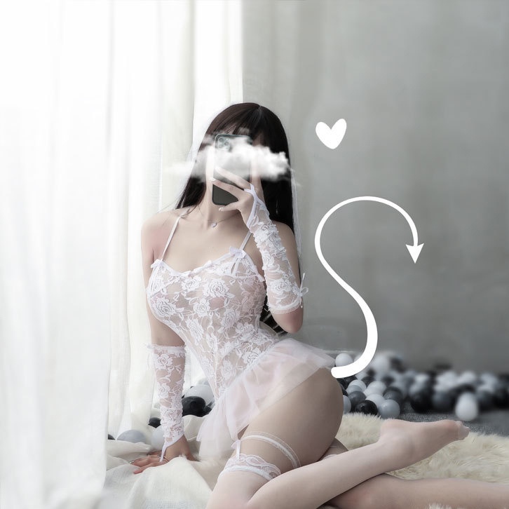Đồ ngủ sexy đồ ngủ nữ cosplay cô dâu 3 sexy ren lưới hoa văn màu trắng freesize QUENQUEN store | BigBuy360 - bigbuy360.vn