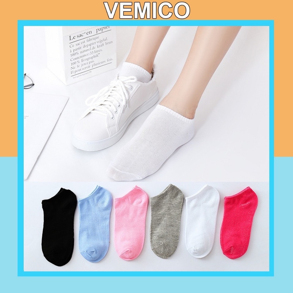 Tất nữ cổ ngắn Vemico nhiều màu trơn mịn màng đơn giản TN66
