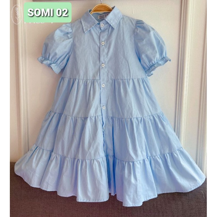Váy đầm bé gái 1-10 tuổi Sofia Candy đi học sơ mi thủy thủ, màu xanh hồng cotton thô lụa váy nhiều tầng rộng bồng bềnh