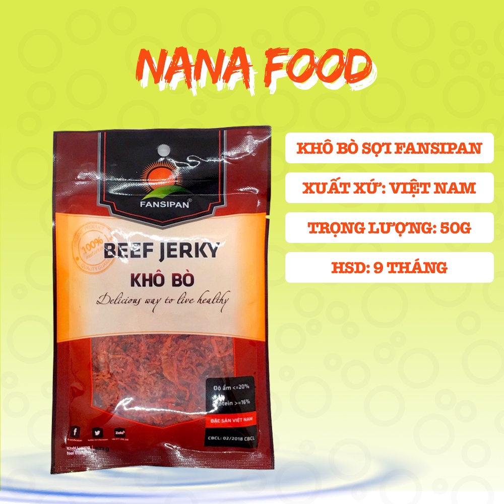 Khô bò sợi chính hãng Fansipan gói 50g siêu ngon - Bò khô ăn vặt chính hãng đảm bảo VSATTP - Ăn vặt Nana