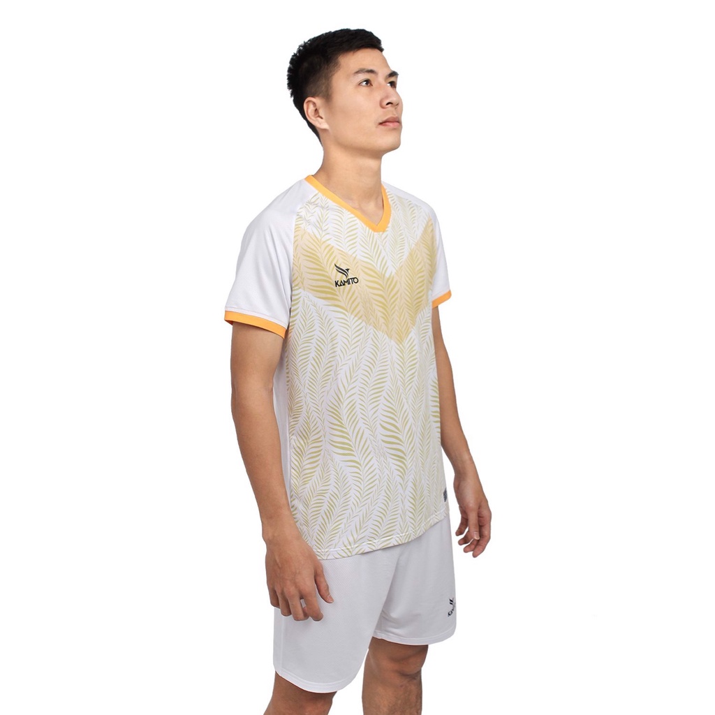 Bộ quần áo bóng đá Kamito KMSH210250 họa tiết lá màu trắng vàng