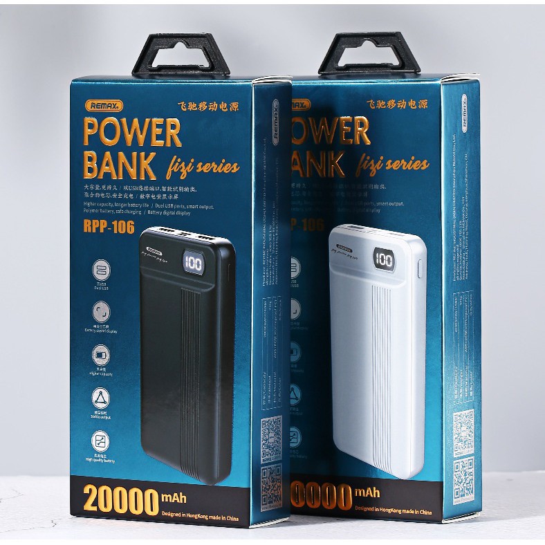 Sạc Dự Phòng Remax RPP-106 20000mAh Lõi Polymer 2 Cổng Sạc Vào, 2 Cổng Sạc Ra - BH 1 Năm - Hoàng Yến Computer