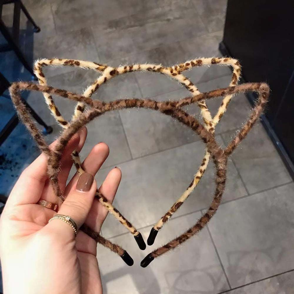 Băng đô cài tóc hình tai mèo họa tiết da báo dễ thương thời trang thu đông cho nữ