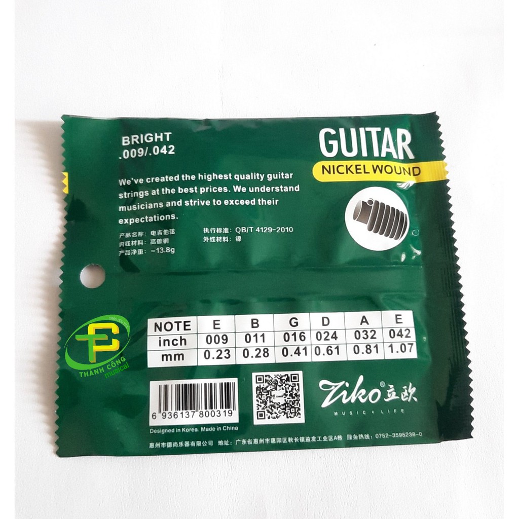 Dây đàn guitar điện ZIKO bộ 6 dây màu bạc,Dây đàn guitar điện Ziko