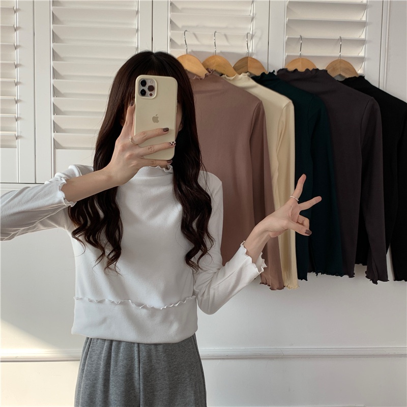 SUXI Áo thun tay dài cổ cao phong cách Hàn Quốc thời trang dành cho nữ