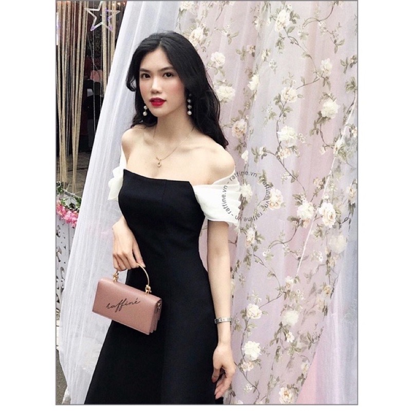 Váy nữ trễ vai sau dáng xoè dự tiệc vintage chất cotton thái phối voan tơ màu đen V273 full size AĐ BOUTIQUE