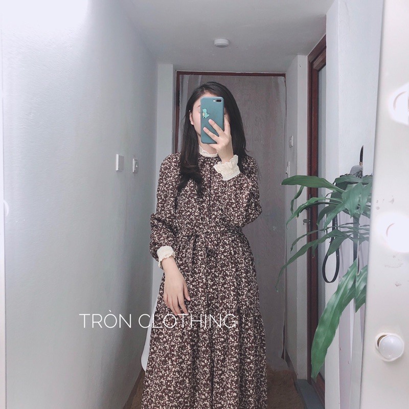 Váy Maxi Hoa Nhí Dài Cổ Và Tay Phối Len Ren Siêu Đẹp - Freesize | BigBuy360 - bigbuy360.vn