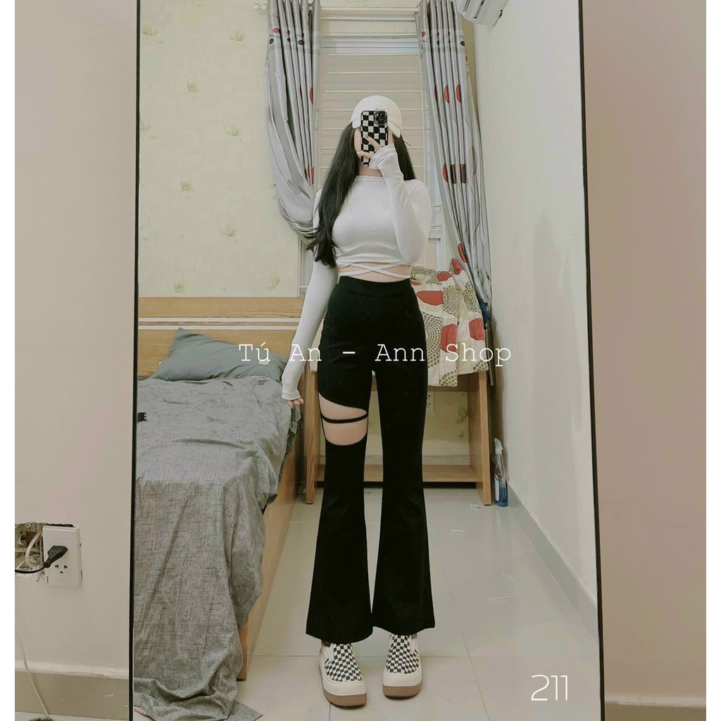 Quần Ống Loe Fom Ôm Dài thiết kế rách tuyệt đẹp Siêu Hack Dáng Chất Cotton Co Giãn 4 Chiều