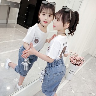 Áo thun tay ngắn bằng vải cotton phong cách Han kiểu Âu dành cho bé gái 5-6-7-8-9-11-12 tuổi hàng mới 2019