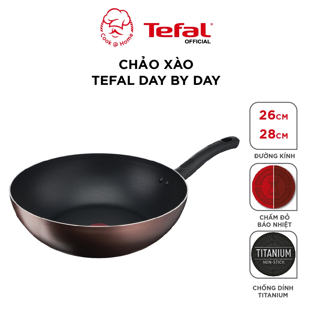 Chảo xào chống dính lòng sâu Tefal Day By Day dùng cho mọi loại bếp G1437705-G1431905