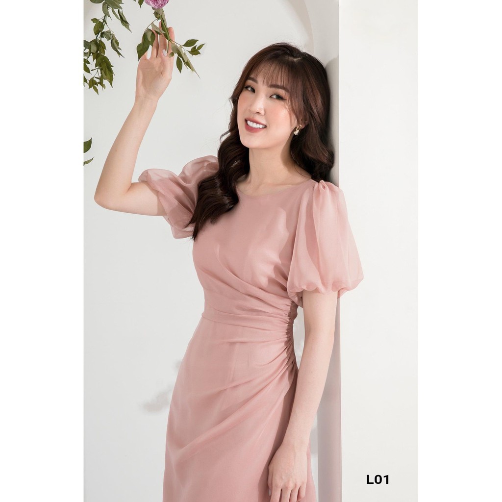 Đầm dự tiệc xếp eo cổ tròn dịu dàng - Yena [BAO ĐẸP, BAO XINH]