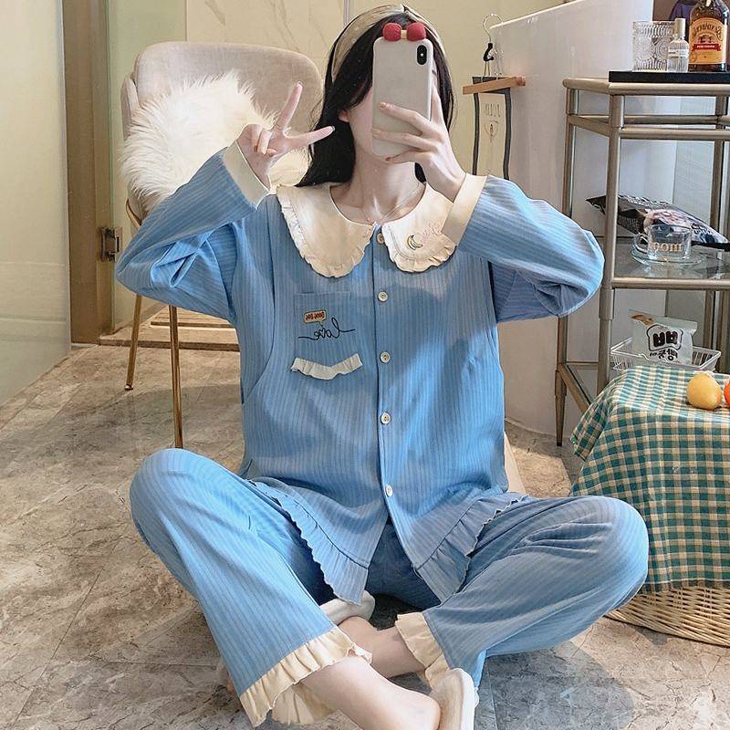 Bộ Đồ Ngủ Mỏng Thấm Hút Mồ Hôi Thời Trang Xuân Thu Cho Mẹ Bầu