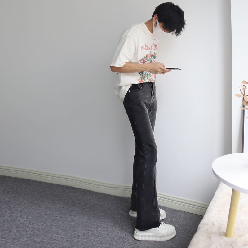 Quần Jean Nam Ống Loe Rộng Màu Sắc Tương Phản Phong Cách Hàn Quốc