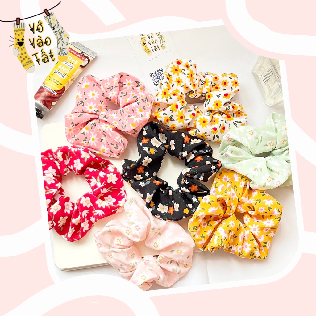 Đồ buộc tóc scrunchies hoa bản to mềm