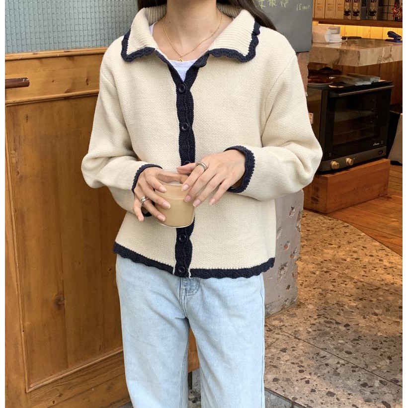 Áo cardigan len montoghi cổ công chúa viền ren ngọt ngào dễ thương Ulzzang Hàn Quốc A87