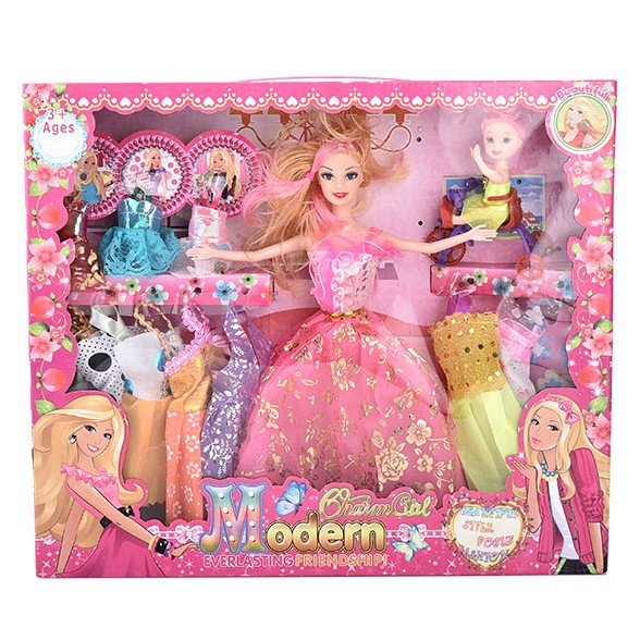 Bộ sưu tập thời trang búp bê Barbie &amp; em gái nhỏ đạp xe