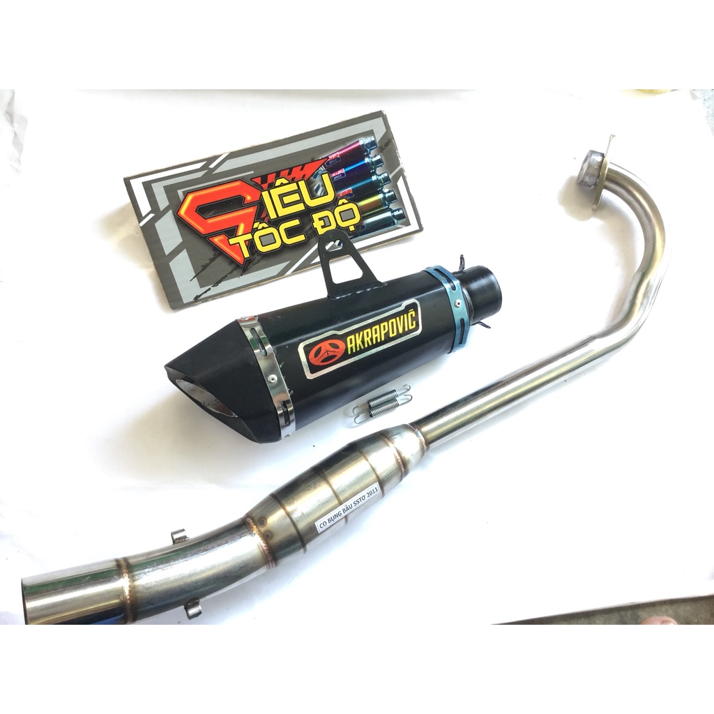 Bộ pô akapovic đen full cổ bầu hơi inox exciter, winer, sonic, raider, satria, gsx, tfx, fz, cbr, r15,...