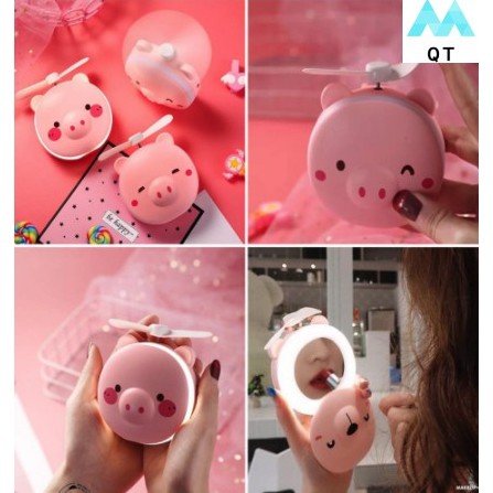 Quạt Mini Cầm Tay Tích Điện Hình Con Heo Đa Năng 3 Trong 1 Có Gương Có Đèn Siêu Kute Dễ Thương | BigBuy360 - bigbuy360.vn
