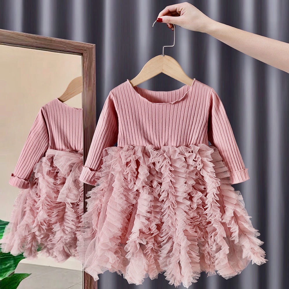 Váy thun xoè phối lưới tầng 2 nhiều màu cho bé gái  N00924