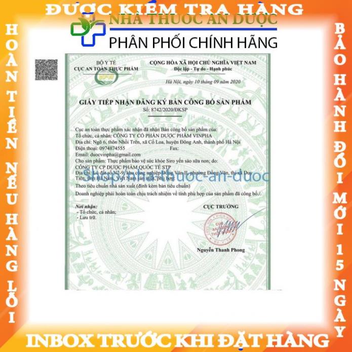 Siro ăn ngon ngủ ngon cho bé Yến sào sữa non tăng kích thích tiêu hóa giúp trẻ khỏe mạnh hộp 20 ống x 10ml dinhcirs