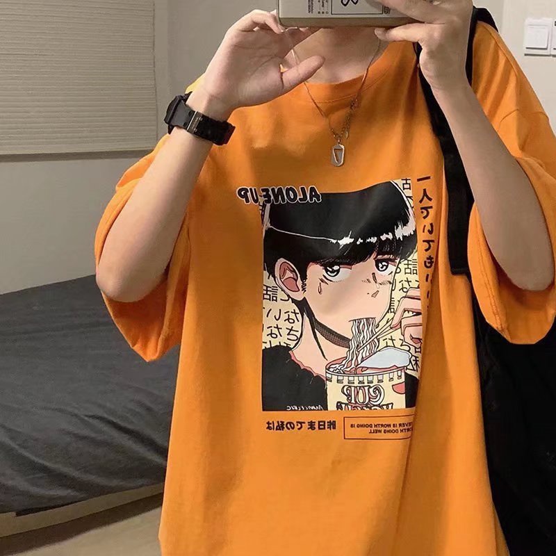 Áo Thun Tay Ngắn Dáng Rộng In Họa Tiết Hoạt Hình Phong Cách Hip Hop Hàn Quốc Thời Trang Mùa Hè Cho Nam Và Nữ